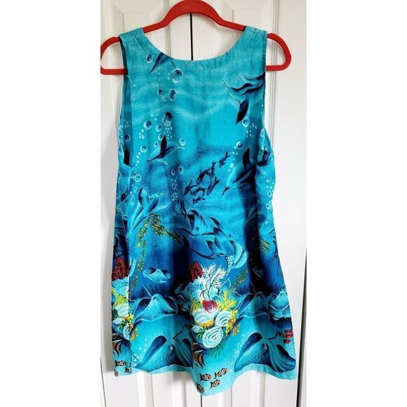 Surface L Vintage Tank Dress Blue Sea Life Beaded Satiny Feel India Large - Picture 5 of 7
